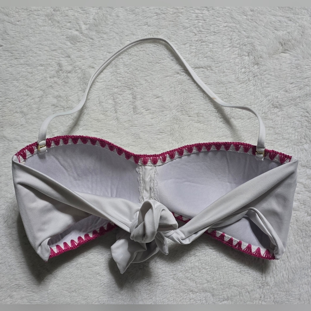 Bar III Bikini Top Size Large L Tub Halter Top Swimsuit Pink White Bra Push Up - Picture 5 of 5